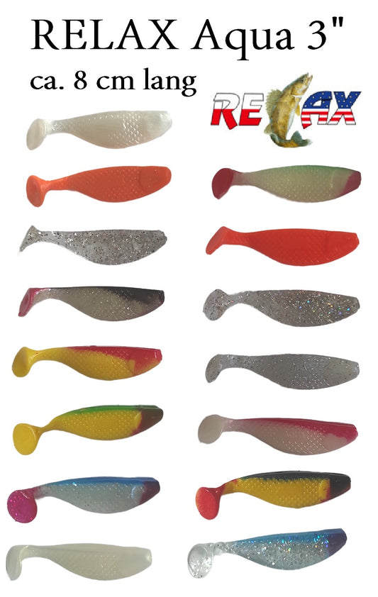 5x RELAX Aqua 3" Kompakter Gummifisch mit extra Reiz!