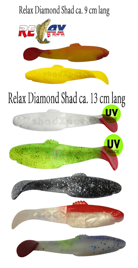 2x Relax Diamond Shad 9 cm, 13 cm Perfekter Gummifisch für Barsch, Hecht, Zander & Wels
