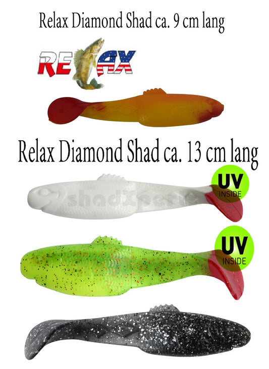 2x Relax Diamond Shad 9 cm, 13 cm Perfekter Gummifisch für Barsch, Hecht, Zander & Wels